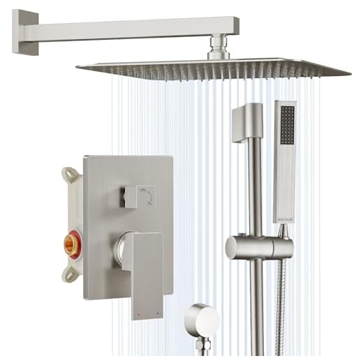 ESNBIA Shower System, 10 Inches Slide Bar Shower Faucet with Valve, Wall Mounted High Pressure Shower Head Set, Brushed Nickel