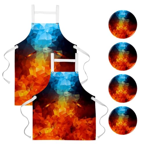 Tablier de cuisine lot de 2 réglable multicolore pour maison et bistrot