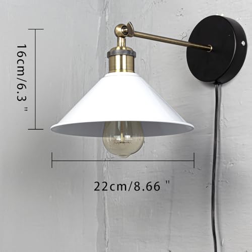 Image of ANYE Wall Sconce UL Plug-in Cord Bronze E26 Base Retro Minimalist Style Macaron White Iron Shade Wall Light Fixture for Cabinet Kitchen Hotel Bulb Sold Separately