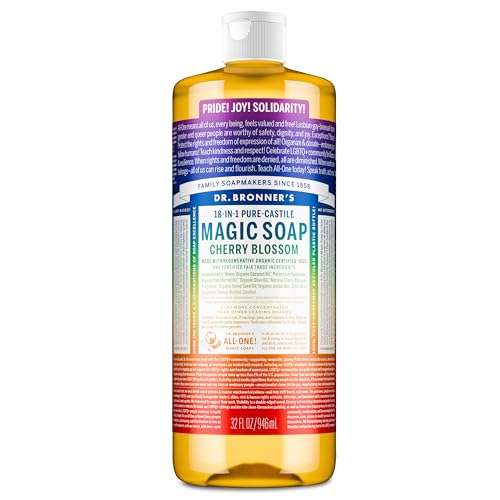 Dr. Bronners Pure-Castile Limited-Edition Pride Soap Regenerative Organic Certified Oils- 18-in-1 Uses for Face Body Hand Hair Laundry & More - Vegan Non-GMO- Body Wash- Cherry Blossom 32oz
