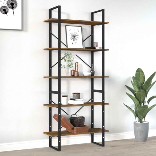 Image of BOWEKAM 5-Tier Book Cabinet Smoked Oak 80x30x175 cm Engineered Wood,Shelving,Bookcases & Standing Shelves