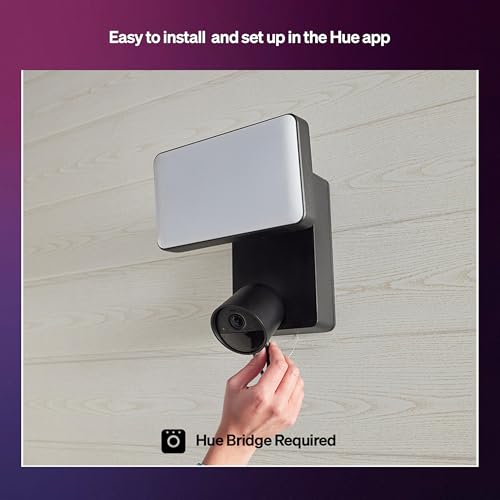 PHILIPS Hue Secure Floodlight with Camera, 1 Pack, 1080P Video, Night Vision, Color-Capable, 2250 Lumens Light, Motion Detection, Two-Way Talk, Outdoor LED Light, Weatherproof