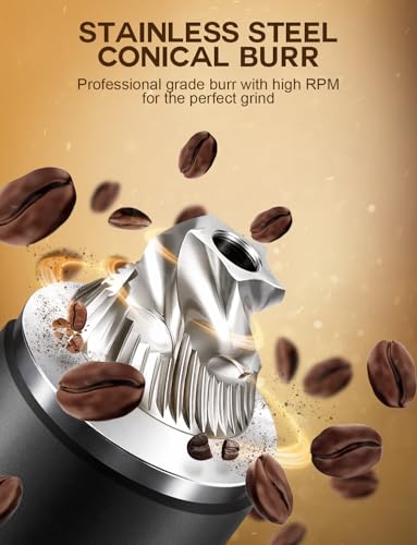 Image of Burr Coffee Grinder - Portable Coffee Bean Grinder with 60 Grind Settings, LCD Timer, 51 & 58mm Portafilter Compatible - Rechargeable Electric Espresso Grinders for Home, Office & Travel
