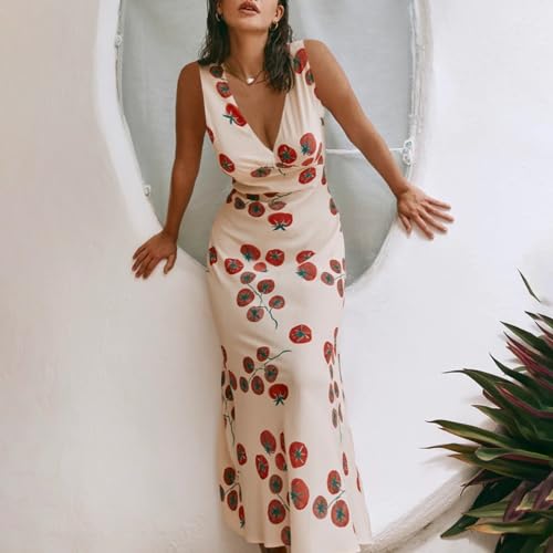 Women Y2k Vintage Printed Maxi Dress Spaghetti Strap Floral Midi Slip Dress Backless Long Flowy Sundress4