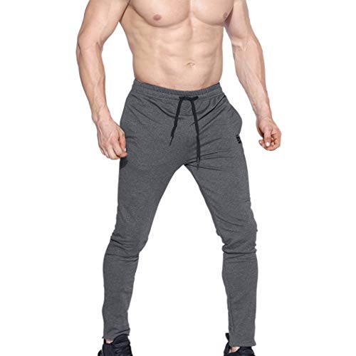 Brokig Mens Zip Joggers Pants - Casual Gym Fitness Trousers Comfortable Tracksuit Slim Fit Bottoms Sweatpants With Pockets (X-Large, Dark Grey) #TOP3