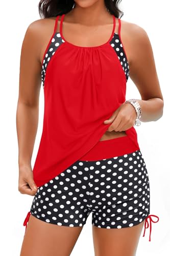 Image of Holipick Tankini Swimsuits Two Piece Tummy Control Bathing Suits Blouson Swim Tank Top with Boy Shorts