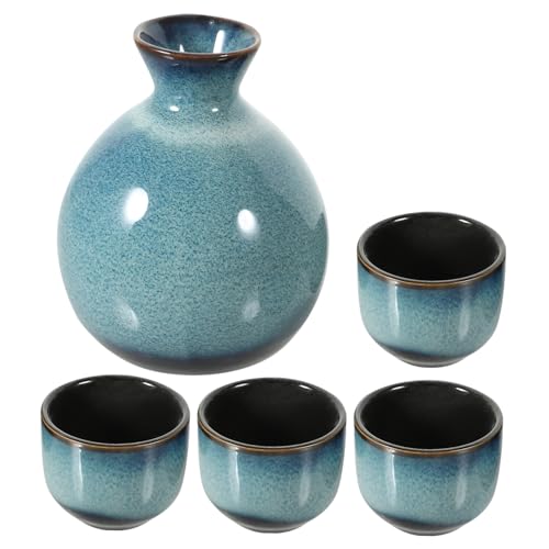 LABRIMP Cerámica para Sake Japonés Tetera y Cuatro Tazas Resistentes al Calor Diseño Retro Esmaltado Colores Aleatorios para Hogar y Restaurantes Color Aleatorio