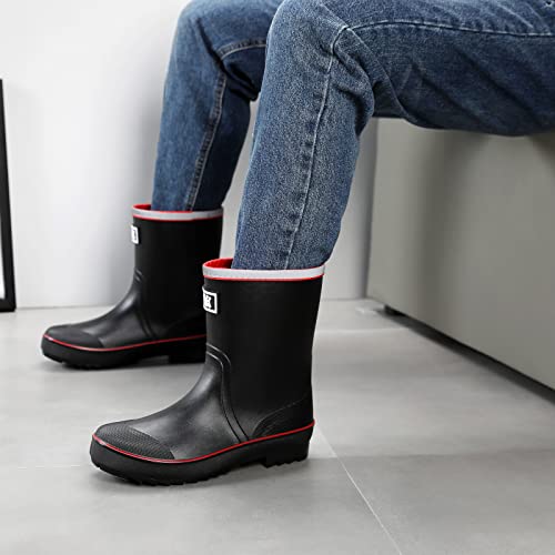 Rain Boots for Men, Waterproof Warm Rubber Boots Mens Garden Boots, Comfort Mid-Calf Lightweight Adjustable Raining Shoes, Elastic Chelsea Ankle Rain Boots Fishing Shoes for Yard Farm Outdoor Work 7