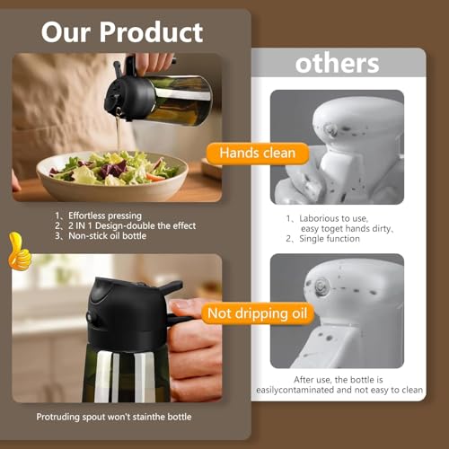 SWEET VIEW Olivenölspender und Ölsprüher – 470 ml Glas, lichtdichter Ölausgießer für Küche, Luftfritteuse, Kochen, Salat und BBQ 6