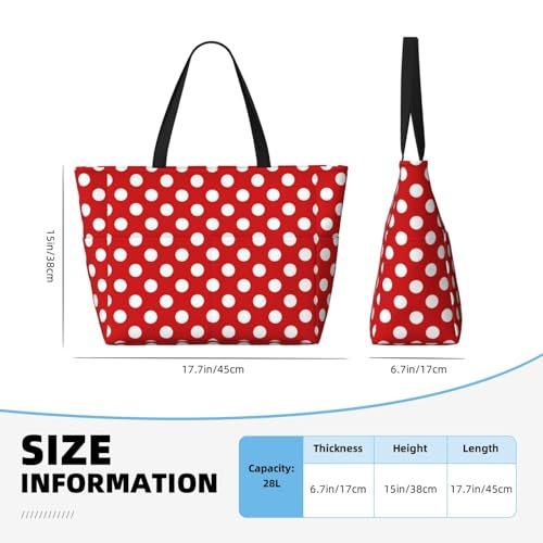 Waterproof Sandproof Beach Bag White Polka Dot Bright Red Swim Large Tote Pool Bag For Women With Zipper3