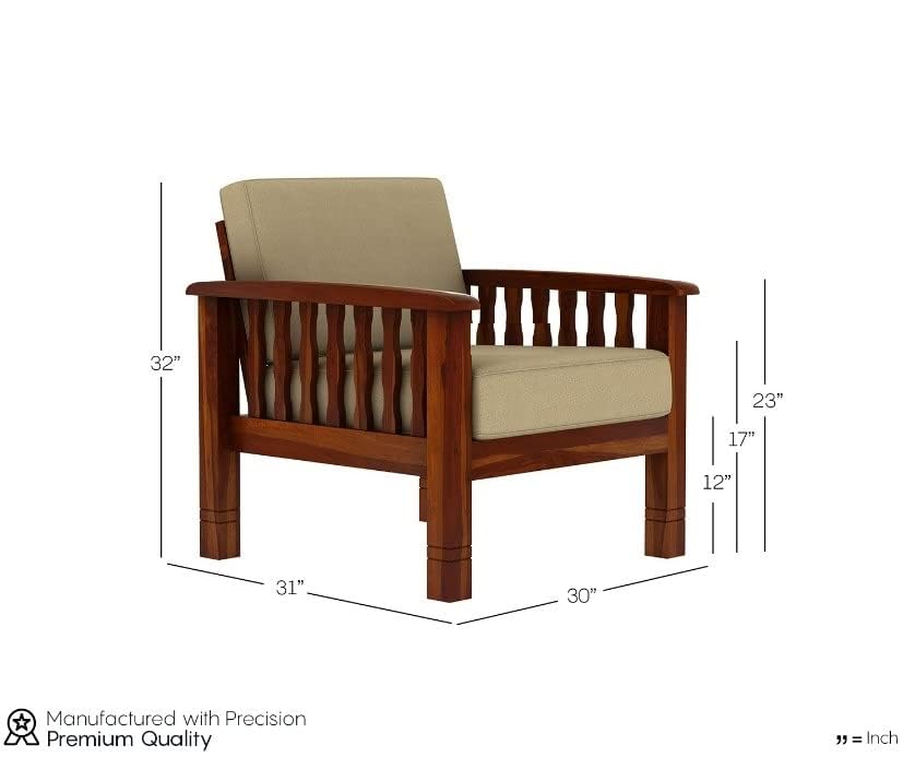 Image of 5 Seater Solid Sheesham Wood Sofa Set for Living Room | 3+1+1 Wooden Sofa Set | Sofa Set Furniture for Home with Cushions, Honey Finish,Brown