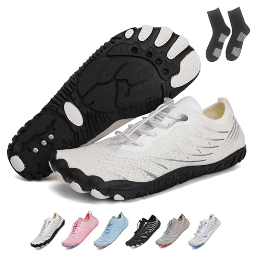 CLOUDEMO Grounded Footwear for Women Men, Grounded Footwear Barefoot Shoes with Copper, Comfortable Lightweight Non-Slip Barefoot Shoes Wide Toe Box Zero Drop (White-A,Women13/11Men)