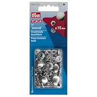 Prym 390321 Nachfüllp. für 390301 Nähfrei-Druckknopf Anorak Messing 15 mm silberfarbig, Metal