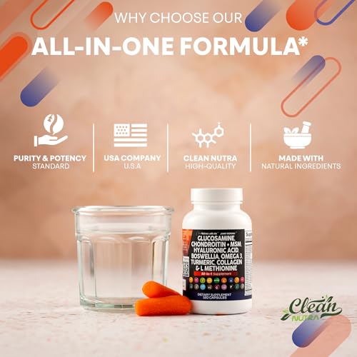 Clean Nutraceuticals Glucosamine Chondroitin MSM 1500mg with Turmeric Curcumin, Collagen, Hyaluronic Acid, Omega 3 – Joint Health Supplement for Men & Women – Joint Complex – 120 Count - Thumbnail 7