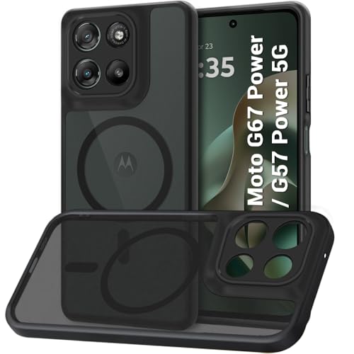 Image of TheGiftKart Hybrid Shockproof Back Cover Case for Motorola Moto G67 Power / G57 Power 5G Compatible with MagSafe | Hard Back Cover Case (PC & TPU, Translucent Smoke Matte Back, Black Sides)