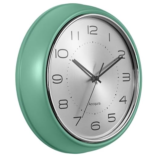 12 Inch Kitchen Wall Clock, Metal Dial & Domed Glass, Silent Non-Ticking Quartz Movement, Vintage Modern Retro Design for Living Room, Bedroom,Office (Sage Green)