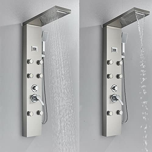Sistema de columna de ducha con panel de acero inoxidable para lluvia y cascada con masaje miniatura 2