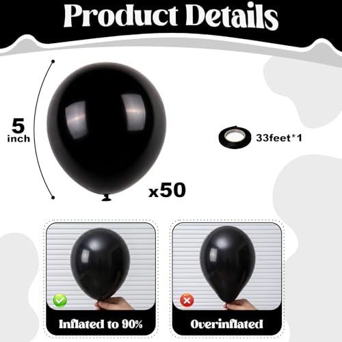 Image of Togvu Black Balloons, 50Pack 5 Inch Small Mini Black Latex Party Balloons for Birthday Party Graduation Halloween Wedding Bachelorette New Year Decorations Supplies