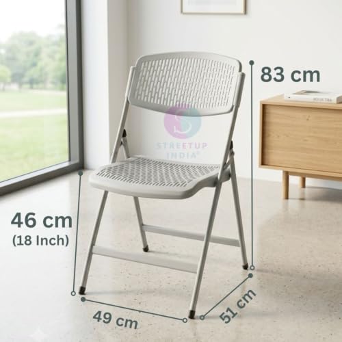 Image of Streetup India Folding Metal Chair with Nylon Seat and Backrest for Home /Kitchen /Study Chair and Restaurant /Outdoor Chair (Grey)