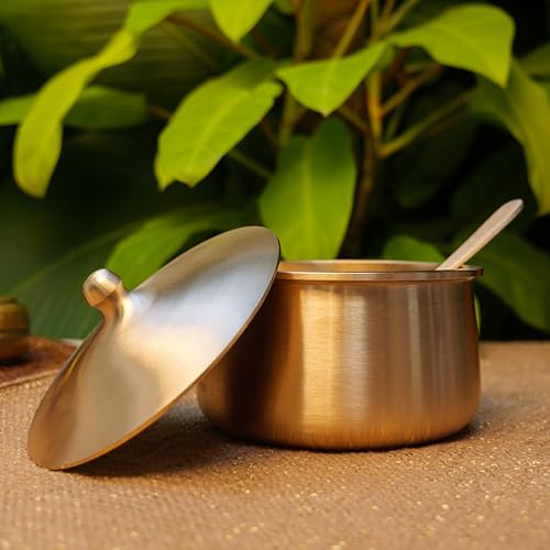 Image of Very Vogue Pure Kansa Serving Bowl with Serving Spoon | Large 1500 ml Tapeli /Bhagona | Golden Handi