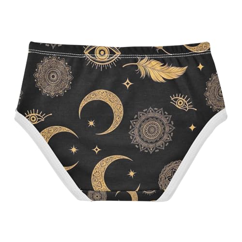 Gold Moons Eyes Feathers Black Toddler Girl Undies, Cotton Underwear for Girls, 2T–8 Years2