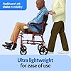 Medline Ultra Lightweight Transport Wheelchair for Adults, Foldable, 19-Inch Seat Width, Red Frame, Black Upholstery