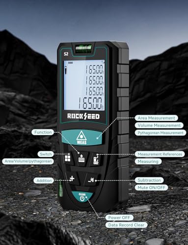 Laser Measure 50M/165ft,RockSeed Digital Laser Distance Meter with 2 Bubble Levels,Portable M/in/Ft Unit Switching Backlit LCD and Measuring Distance/Area/Volume/Pythagorean
