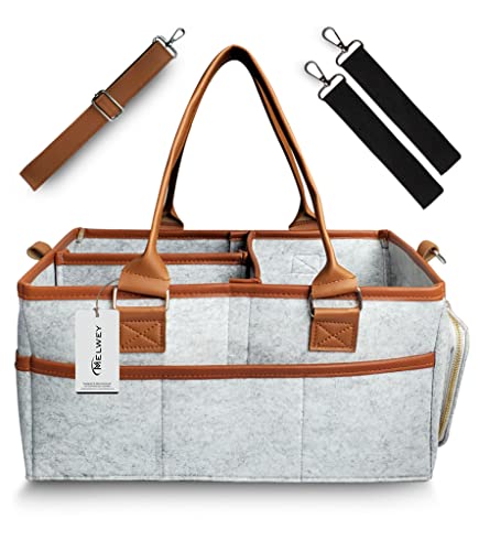 Image of MELWEY Diaper Caddy - Newborn Essentials Must Haves,Baby Registry Basket,Nursery Changing Table and Car Storage Basket Organizer for Baby Boys Girls Shower Gift (Grey With Straps)