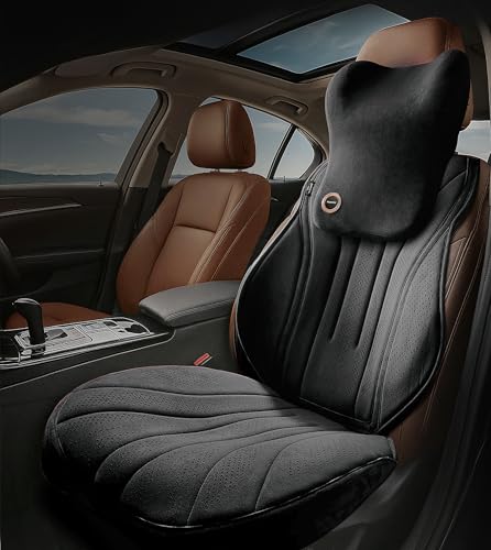 Vyonix Car Seat Cushion with Back & Neck Support, Breathable Perforated Suede Seat Cushion for Drivers, Non-Slip Ergonomic Design for Long Drives, Daily Commute & Travel