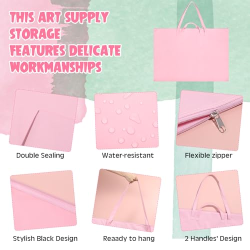 Image of Abbylike 1 Pcs 48 x 36 Inch Art Portfolio Bag Large Size Art Supply Bag with Nylon Shoulder Waterproof Poster Board Painting Drawing Sketch Storage Carry Case for Artwork Gift Supplies (Pink)