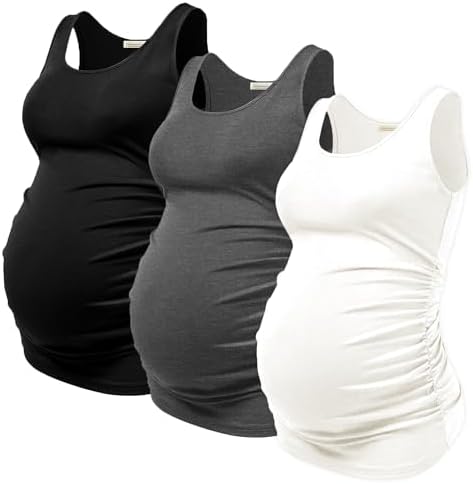 PARNIXS Sommer Damen Umstands-Tanktop, Schwangerschafts-Top, bequem, ärmellos, Umstandskleidung (3-teilig)