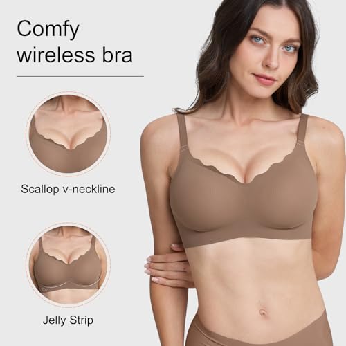 Image of Womens Seamless T-Shirt Bras 3 Pack Wireless Comfy Jelly Bra, Full Coverage Bralette No Show Under Clothes