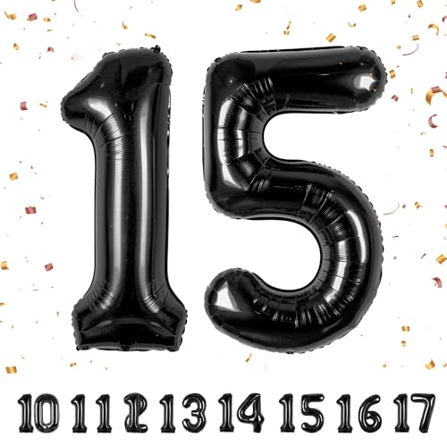 Globos de Cumpleãnos Numeros 15 Noir,101 CM Numeros Globo Gigantes Grandes Decoracion,Globo Numero 15 Globos Niño Niña Adultos Cumpleãnos decorazione,Vuelan con Helio