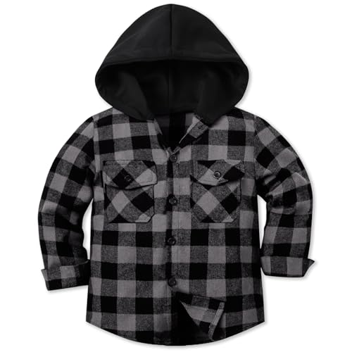Cromoncent Boys and Mens Long Sleeve Hoodie Jacket Plaid Button Down Flannel Shirt Jacket