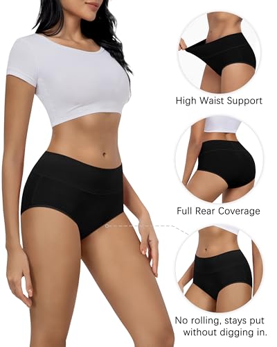 Image of MIRITY Women's High Waist Cotton Underwear - Soft Full Coverage Briefs with Double-Layer Waistedband