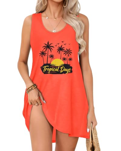 Image of Womens Swimsuit Cover Up Summer Sleeveless Beach Dress Tank Bikini Coverups | 2026 Sleeveless Swimwear Cover Ups,Fashion Hawaiian Vacation Cruise Outfits, Bathing Suit Cover Up,T-Shirt Sundress