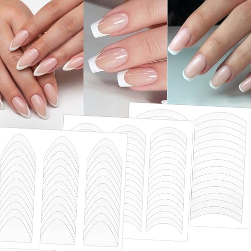 Gjinxi 36 hojas de pegatinas de uñas francesas autoadhesivas en forma de V en forma de luna, pegatinas de uñas para arte de uñas, guía de puntas francesas, herramientas auxiliares para decoración de