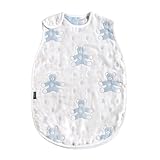 10mois(ディモワ) - SOULEIADO ふくふくガーゼ(6重ガーゼ) ベビースリーパー コットン100% モン・ヌヌース ブルー 着丈58cm 新生児~3歳頃まで 4344