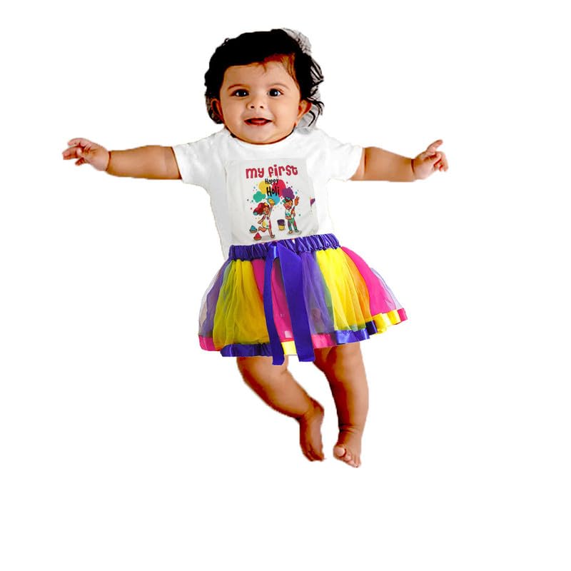 baby girl my 1st holi outfit for holi festival and photoshoot yellow,blue,pink
