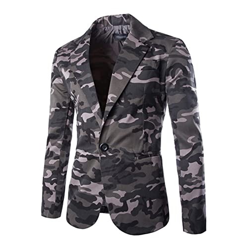 Jacket Blazer for Men, Camo Print Casual Outwear, Notched Collar Slim Fit Suit Jackets