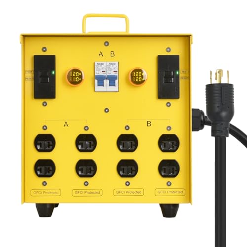Zuomeng 30-Amp Portable Power Center Split 240VAC Input into 2 Separate 120VAC Output A&B Zone Independent Control with 2 Mini Voltmeter and Ammeter