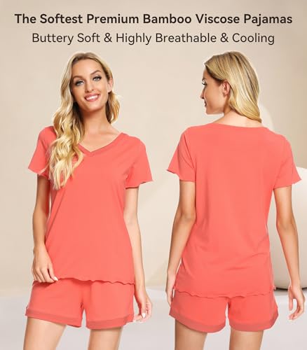 Image of WiWi Viscose from Bamboo Pajamas Set for Women Super Soft Short Sleeve Cooling Summer Plus Size Pjs Sets Sleepwear S-4X
