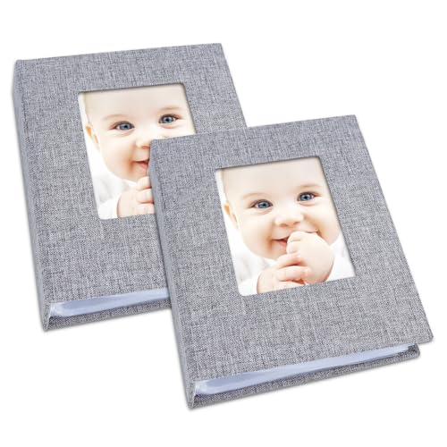 Vienrose Small Photo Album 4x6 Photos, 2 Pack Linen Cover Mini Photo Book, 26-Page Holds 52 Pictures, Artwork or Postcards Storage for Baby, Grey