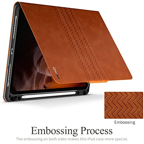 auaua iPad Pro 12.9 2022 case, 6th/5th/4th/3rd Generation Stand Cover with Pencil Holder, Auto Sleep/Wake, Vegan Leather (Brown)