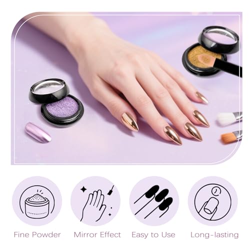 Image of Chrome Nail Powder, 12 Colors Metallic Mirror Powder Gold Silver Blue Purple Red Pink Brown Nail Art Decoration Glitter for DIY Nail Supplies, 1g /Jar, 12 Sponge Sticks