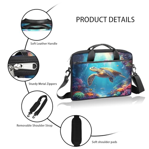 Funda para portátil de 15 pulgadas con diseño de tortuga marina y medusa, maletín delgado para oficina y viaje, con correa ajustable, para hombres y mujeres miniatura 4