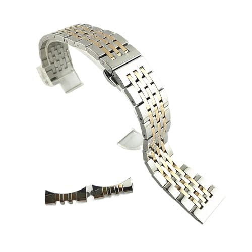 Bracelet de montre en acier inoxydable à bout incurvé bicolore argent et or rose 21mm