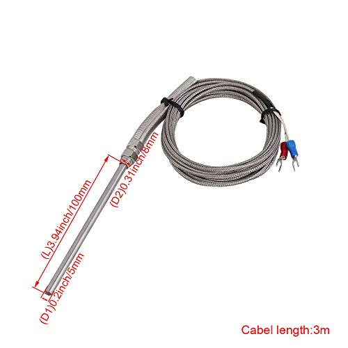 Bqlzr 3 Meter High Temperature -100~700C Thermocouple K Type Head 100Mm L Probe Sensor #TOP4
