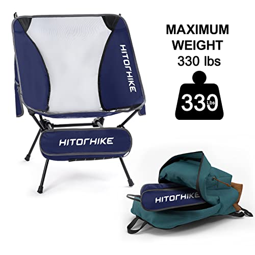 Hitorhike Camping Chair Backpack Camping Folding Chair Breathable Mesh Structure Aluminum Frame With 2 Side Pockets Camping Chair Compact Ultralight Carrying Bag（Navy Blue 2Pcs ） #TOP4