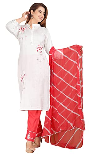 Kurti en rayonne brodé haut de gamme avec son pantalon et grand voile